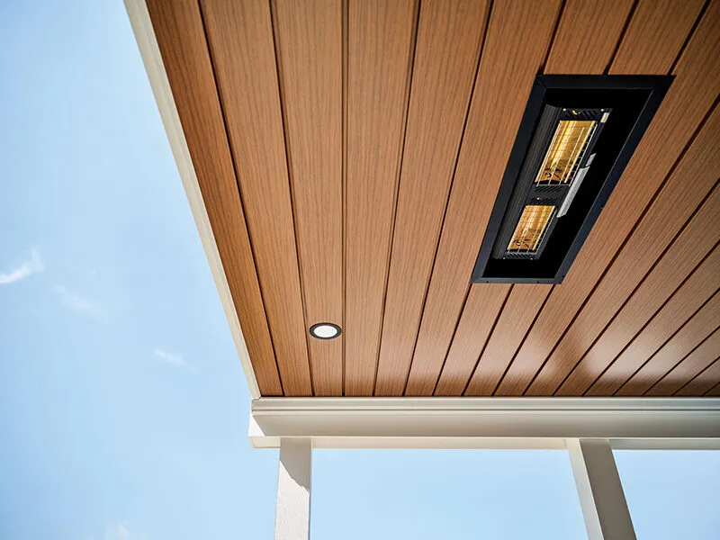 Recessed lighting on a WunderDeck under deck ceiling system